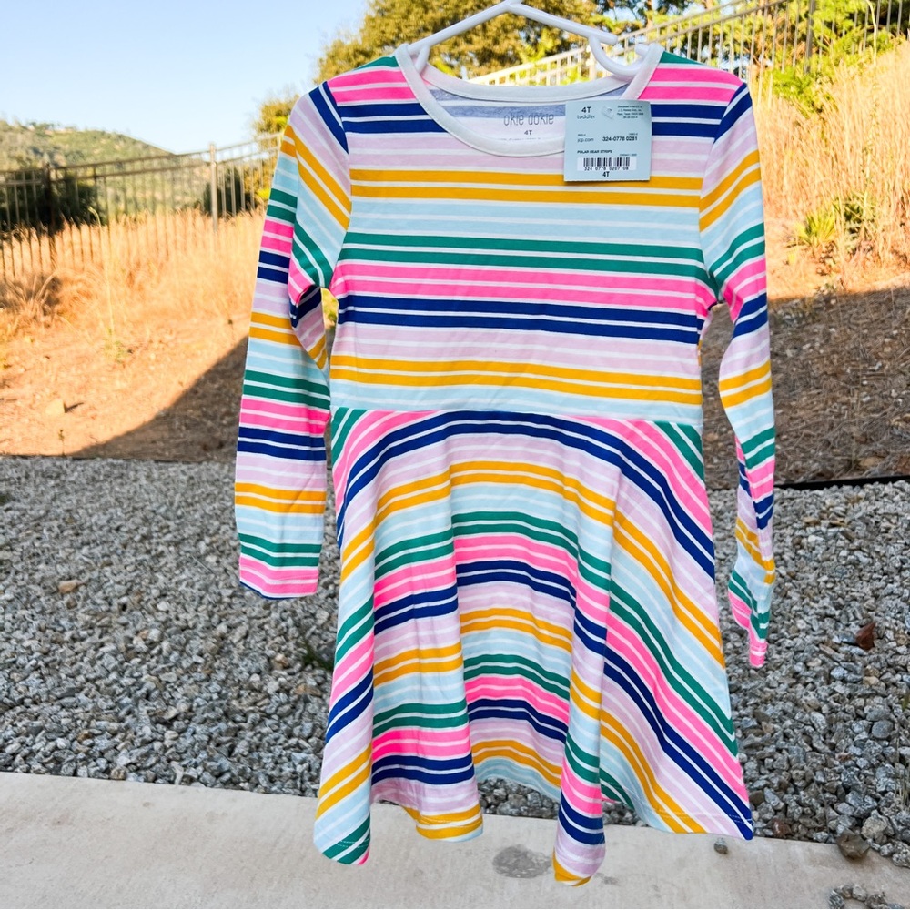 Girls Okie Dokie Colorful Striped Long Sleeve Dress 4T